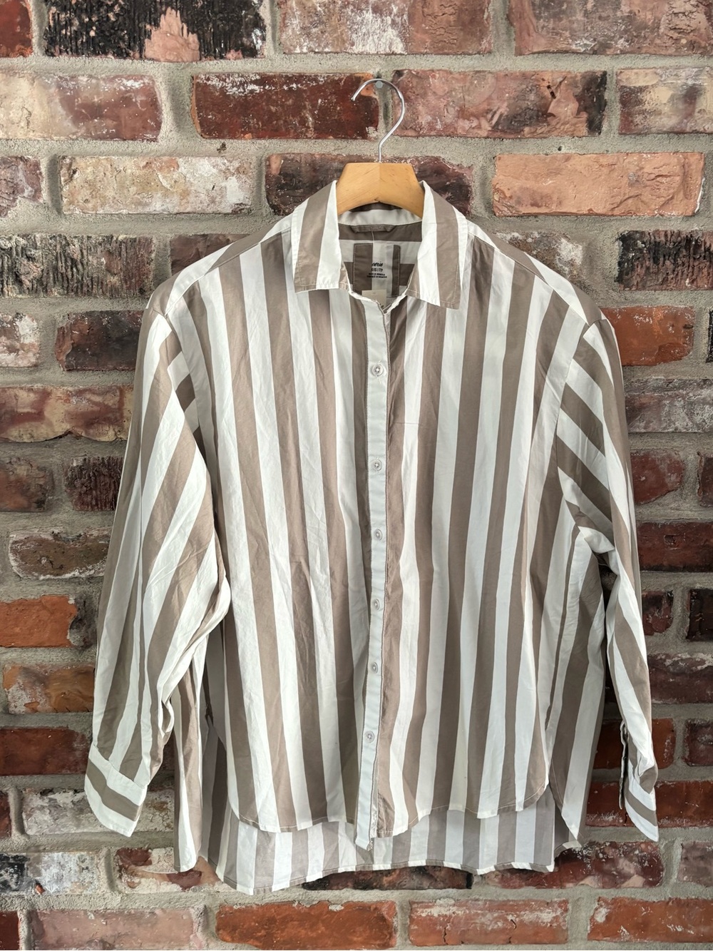 Aerie Tan Stripe Relaxed Fit Button Up Long Sleeve Shirt Top NWT, XS